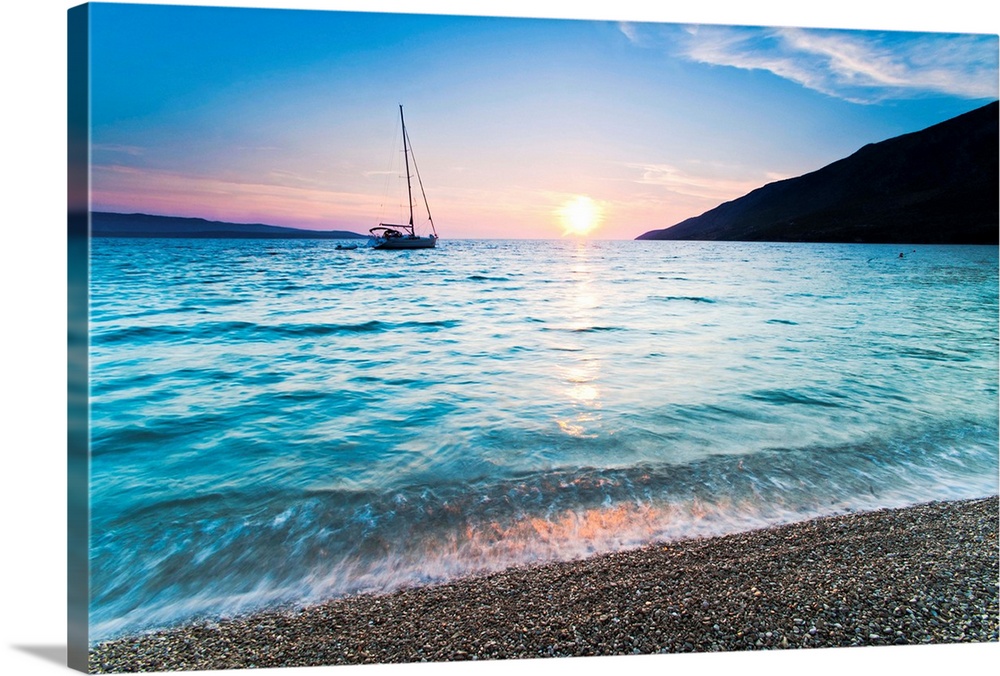Adriatic Sea off Zlatni Rat Beach at sunset, Brac Island, Dalmatian Coast, Croatia