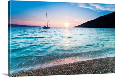 Adriatic Sea off Zlatni Rat Beach at sunset, Brac Island, Dalmatian Coast, Croatia
