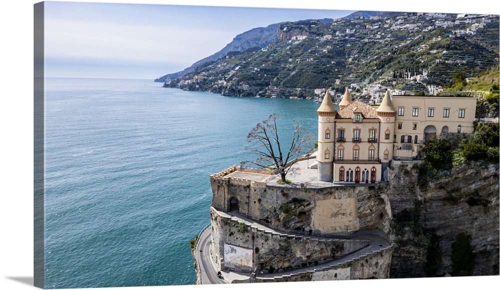 Aerial of a palace above Minori, The Amalfi Coast, UNESCO World Heritage Site, Campania, Italy, Europe