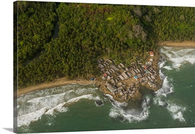 Aerial of a tiny village, San Blas Islands, Kuna Yala, Panama