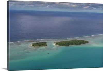 Aerial of Aitutaki lagoon, Rarotonga and the Cook Islands