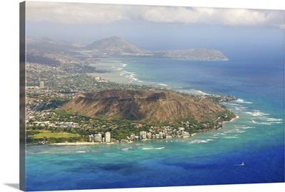 Aerial of Honolulu and Diamond Head, Oahu, Hawaii