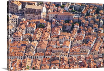 Aerial rooftop view of Dubrovnik Old Town, Dubrovnik, Dalmatian Coast, Croatia