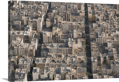 Aerial view of apartment and office buildings, Central Tehran, Iran