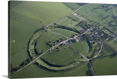 Aerial view of Avebury, Wiltshire, England, UK