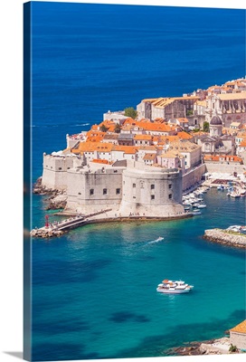 Aerial view of Old Port and Dubrovnik Old Town, Dubrovnik, Dalmatian Coast, Croatia
