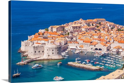 Aerial view of Old Port and Dubrovnik Old town, Dubrovnik, Dalmatian Coast, Croatia