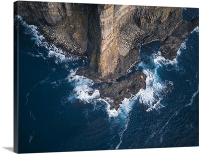 Aerial View Of The Rugged Coastline Of The Faroe Islands, Denmark, Atlantic, Europe