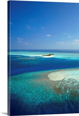 Aerial view of tropical island and lagoon, Maldives, Indian Ocean, Asia