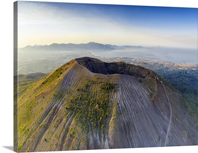 Aerial View Of Vesuvius Crater And Gulf Of Naples At Sunrise, Naples, Campania, Italy