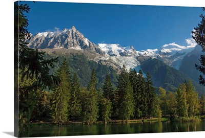 Aiguile du Midi and Mont Blanc, and the Glaciers, from the Lake, Chamonix, France