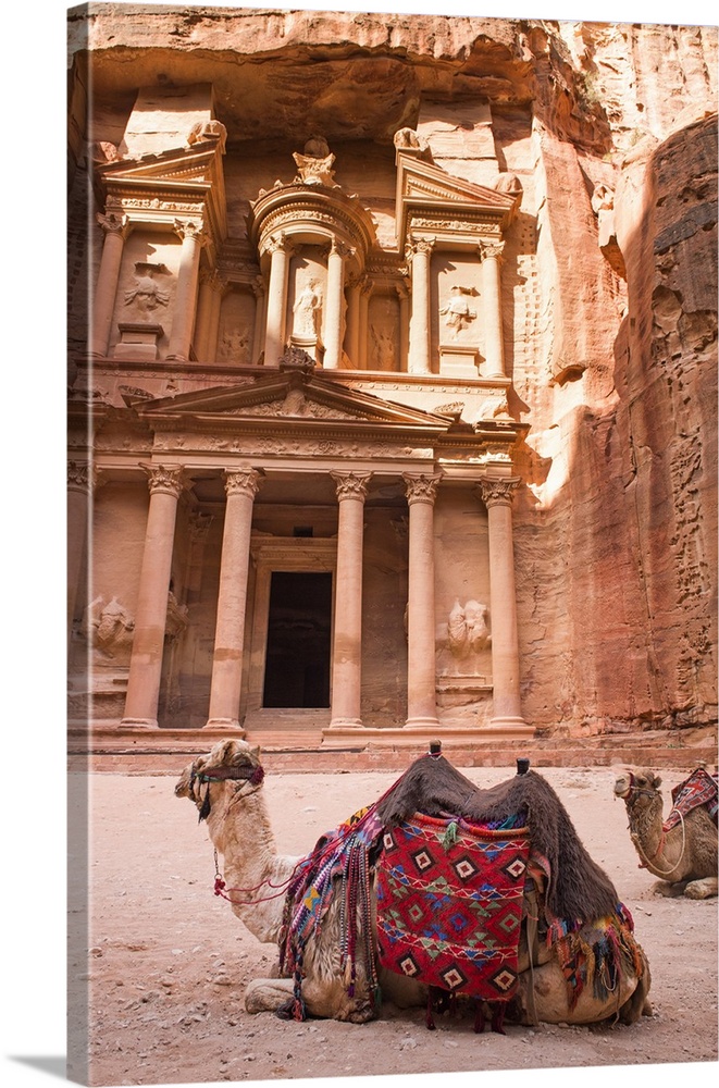 Al-Khasneh (The Treasury) seen from the Siq, the historic and archaeological Nabataean city of Petra, UNESCO World Heritag...