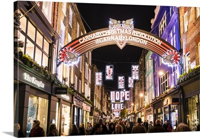 Alternative festive Christmas lights in Carnaby Street, Soho, London, England