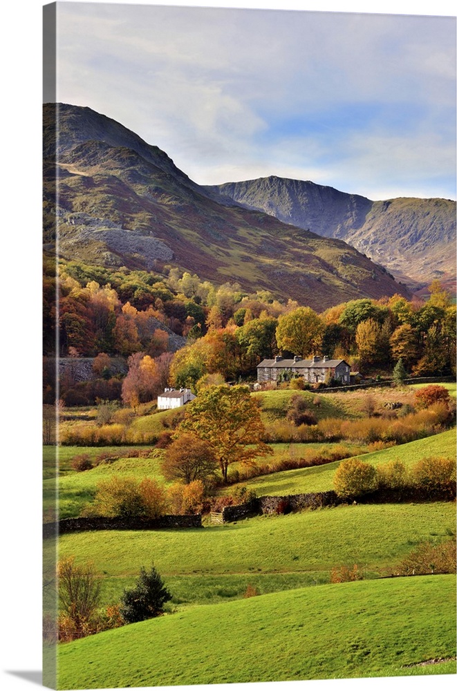 An autumn view of the scenic Langdale Valley, Lake District National Park, Cumbria, England, United Kingdom, Europe