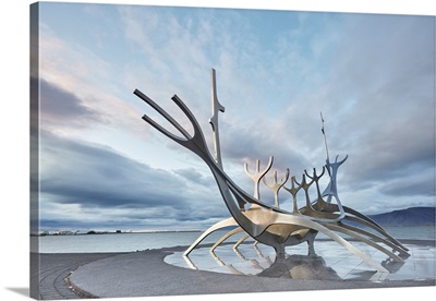 An Evening The Suncraft Sculpture, On The Seafront At Reykjavik, Capital City Of Iceland