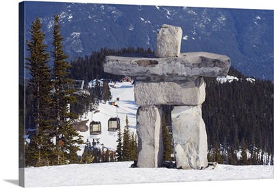 An Inuit Inukshuk stone statue, Whistler mountain resort, Canada