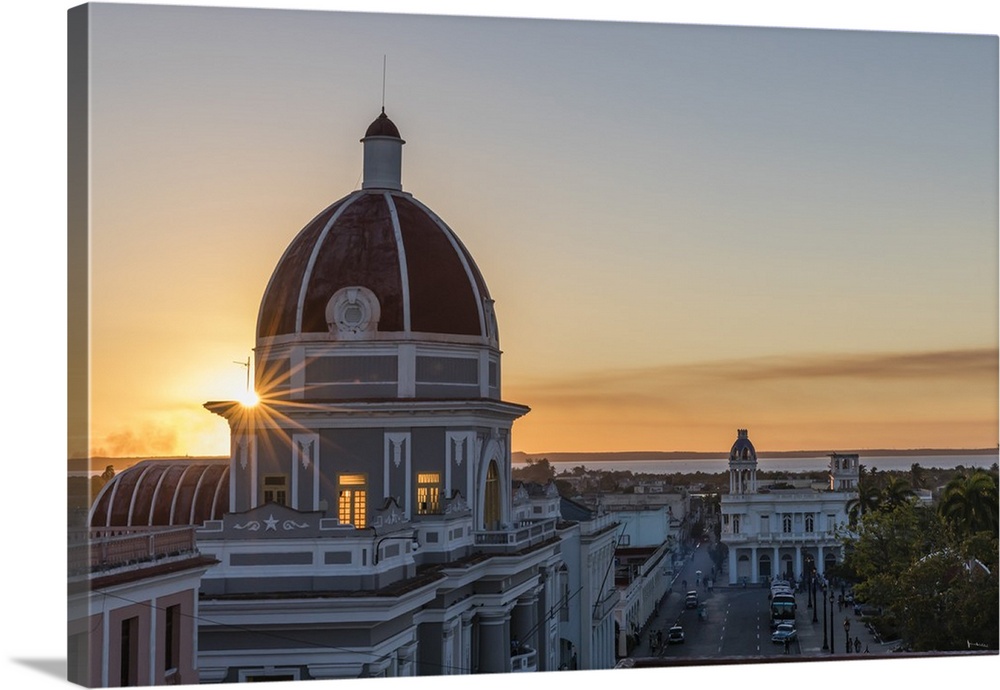 Antiguo Ayuntamiento, home of the provincial government building at sunset, Cienfuegos, Cuba, West Indies, Caribbean