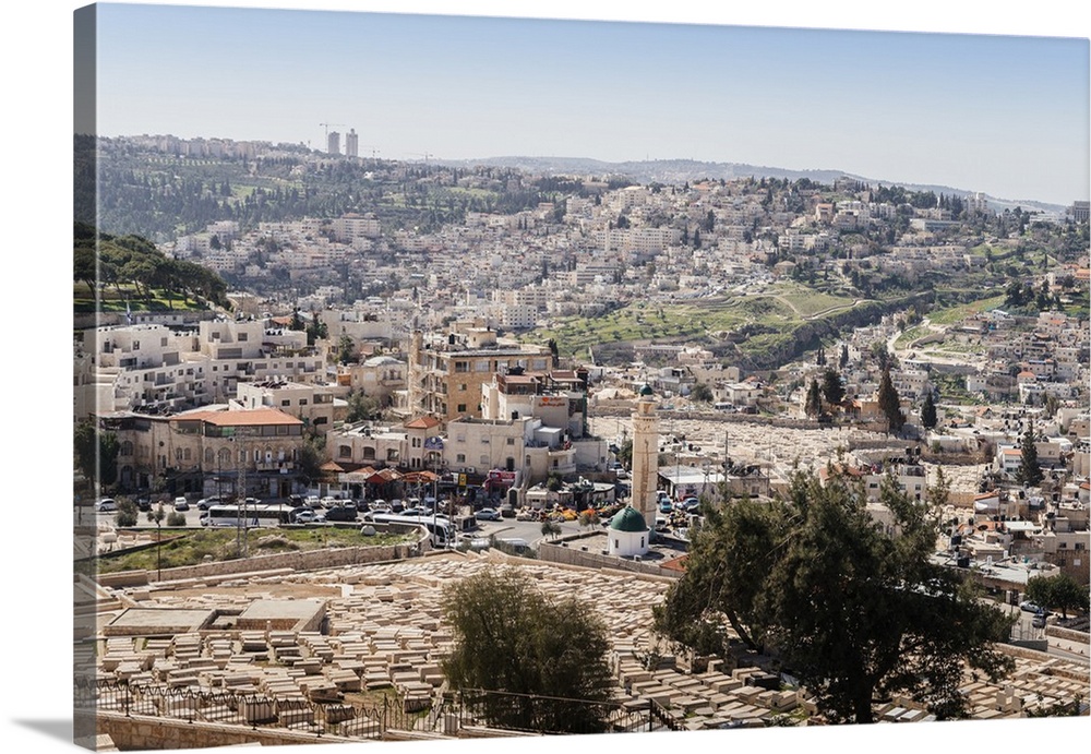 View of a Arab-Israeli neighbourhood, including shops and a mosque, on the outskirts of Jerusalem, Israel