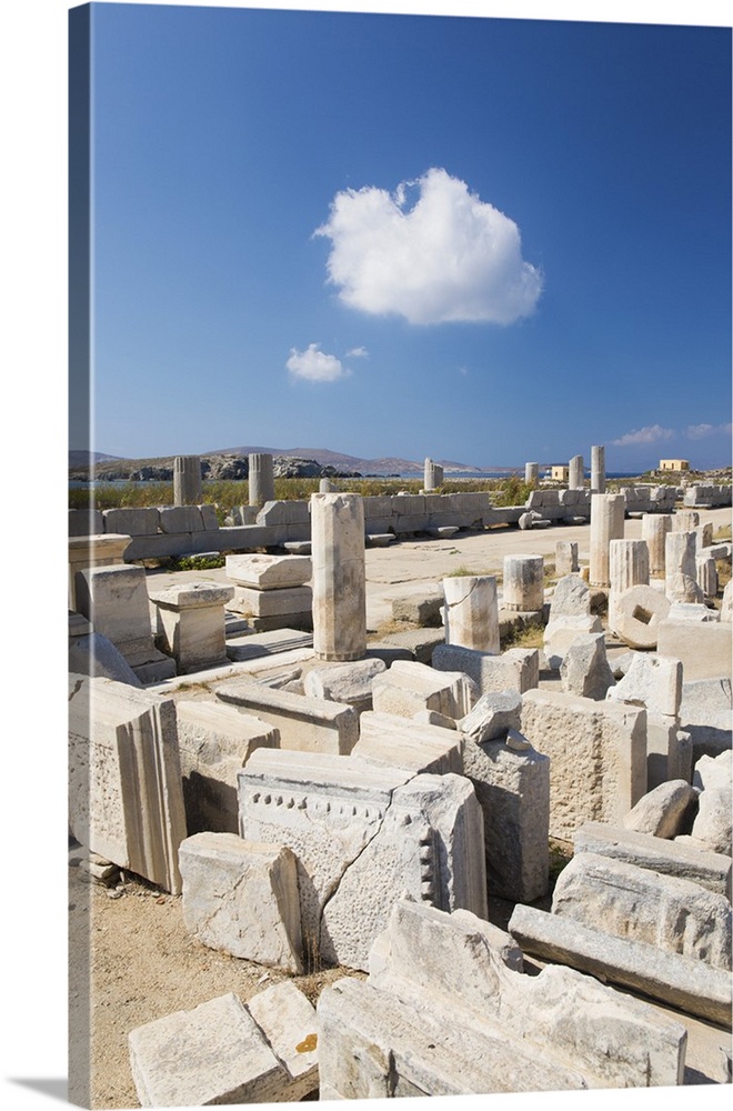 Archaeological remains near the harbour, Delos, UNESCO World Heritage Site, Cyclades Islands, South Aegean, Greek Islands,...