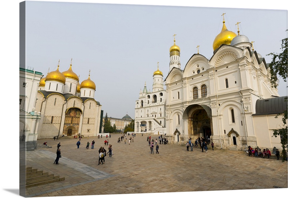 Assumption Cathedral, Ivan the Great Bell Tower, and Archangel Cathedral inside the Kremlin, Moscow, Russia