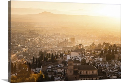 Atmospheric Hazy Sunset Over Albaicin, Granada, Andalucia, Spain