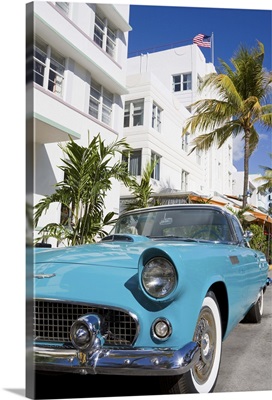 Avalon Hotel and classic car on South Beach, City of  Miami Beach, Florida
