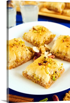 Baklava, filo pastry with honey and pistachios, Greece, Europe