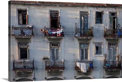 Balconies of a dilapidated apartment building, Havana Centro, Cuba