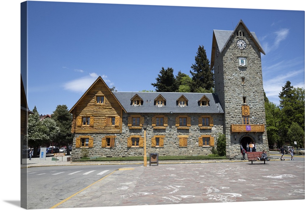 Bariloche Alpine style Centro Civico building, Bariloche, Nahuel Huapi National Park, The Lake District, Argentina, South ...