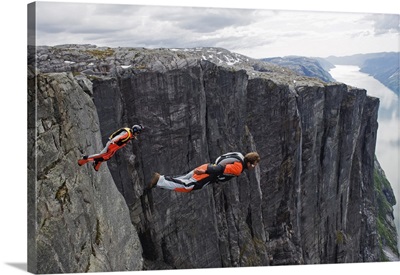 Base Jumping At Lyseboten, Lysefjord, Norway
