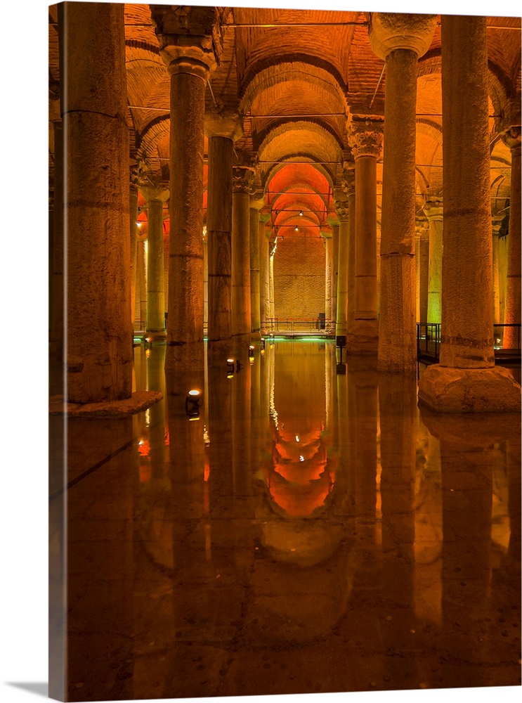 Basilica Cistern with an orange illumination, Istanbul, Turkey, Europe