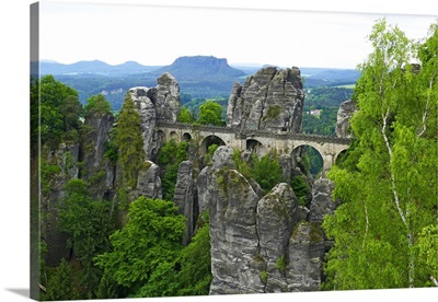 Bastei Bridge on Bastei Rock Formation near Rathen, Saxon Switzerland, Saxony, Germany