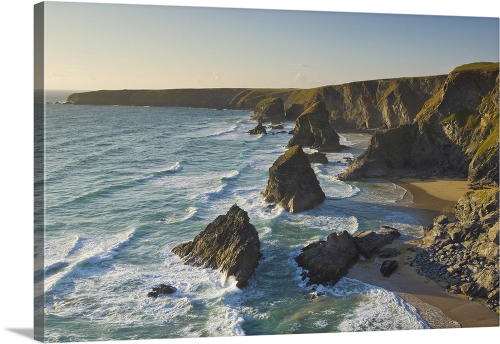 Beach and rugged coastline at Bedruthan Steps, North Cornwall, England