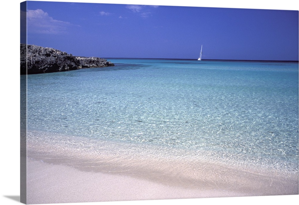 Beach and sailing boat, Formentera, Balearic Islands, Spain, Mediterranean