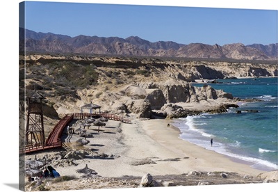 Beach and whale watch tower, Cabo Pulmo, Baja California, Mexico