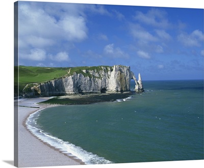 Beach, cliffs and rock arch, known as the Falaises, Haute Normandie, France