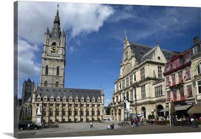 Belfry Tower in Saint Bavo's square, city centre, Ghent, West Flanders, Belgium