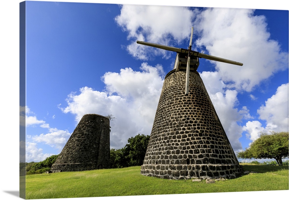 Bettys Hope, historic early sugar plantation, 1651, restored windmill towers, Antigua, Antigua and Barbuda, Leeward Island...