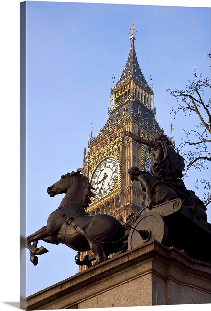 Big Ben and the statue of Boudica, Westminster, London, England, United Kingdom, Europe