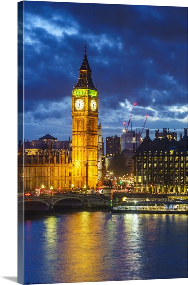 Big Ben and Westminster Bridge at dusk, London, England