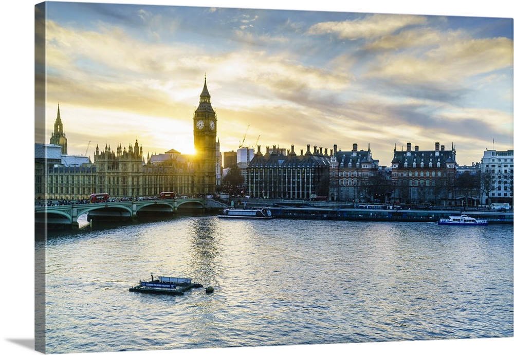 Big Ben and Westminster Bridge at sunset, London, England