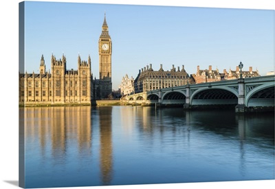 Big Ben, the Palace of Westminster, and Westminster Bridge, London, England