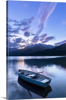 Boat In The Lake Of Sils, Maloja Pass, Engadine Valley, Graubunden, Switzerland, Europe