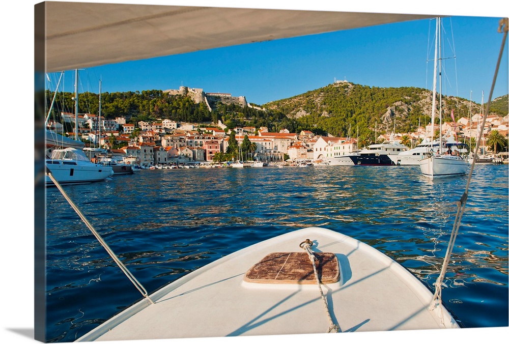 Boat trip returning to Hvar Town, Hvar Island, Adriatic, Croatia