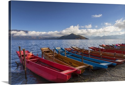 Boats at Luoshui, Lugu Lake, Yunnan, China