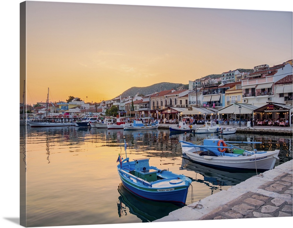 Boats at the Port of Pythagoreio, dusk, Samos Island, North Aegean, Greek Islands, Greece, Europe