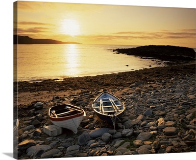 Boats on Norwick beach at sunrise, Unst, Shetland Islands, Scotland