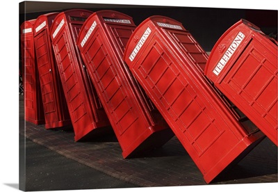 British red K2 telephone boxes, David Mach's Out of Order sculpture, London