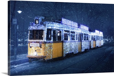 Budapest's Christmas Tram In A Snow Storm, Budapest, Hungary