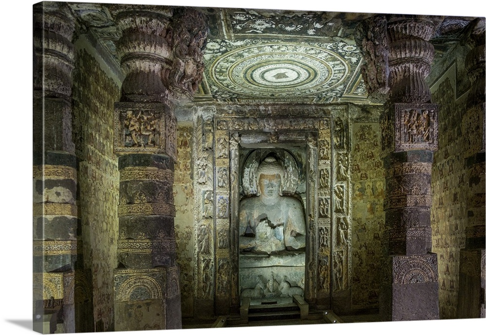 Buddha statue in the Ajanta Caves, UNESCO World Heritage Site, Maharashtra, India, Asia